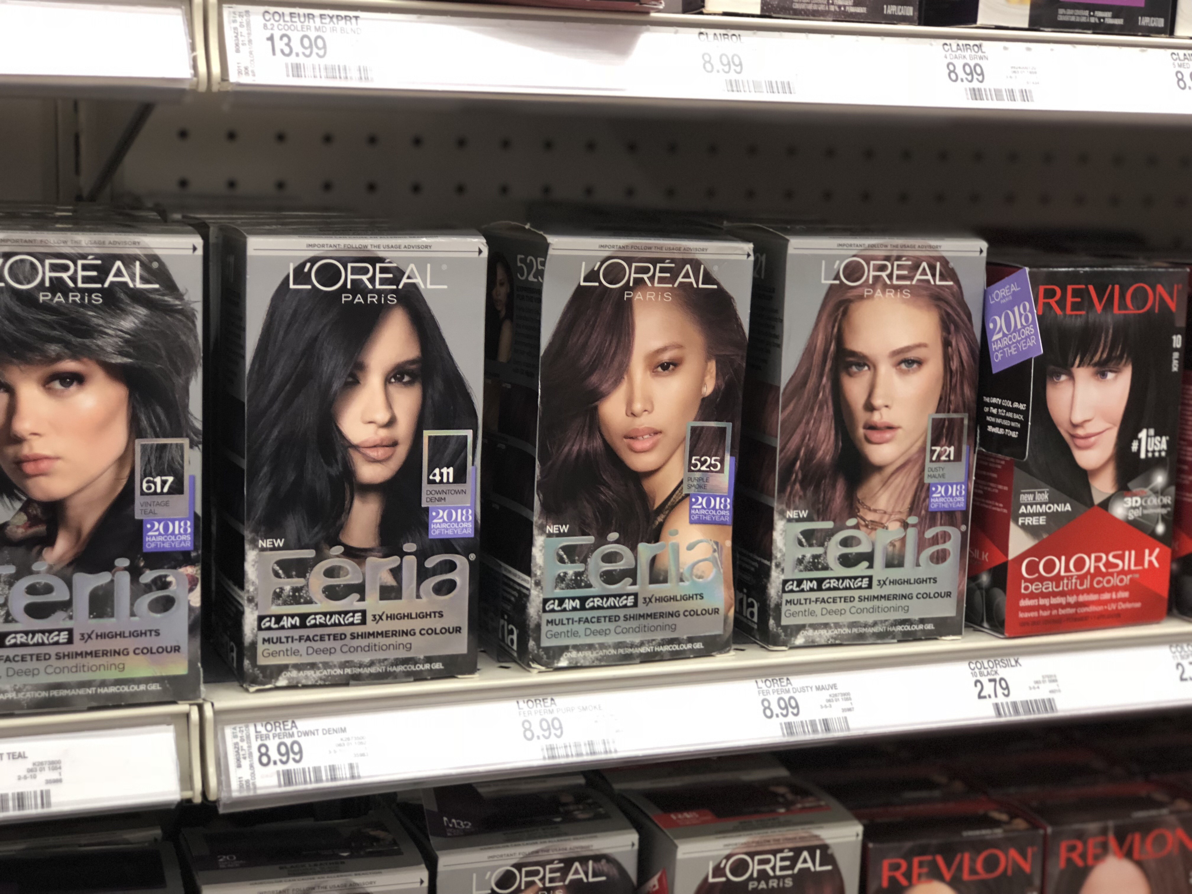 boxes of loreal hair color on a target store shelf