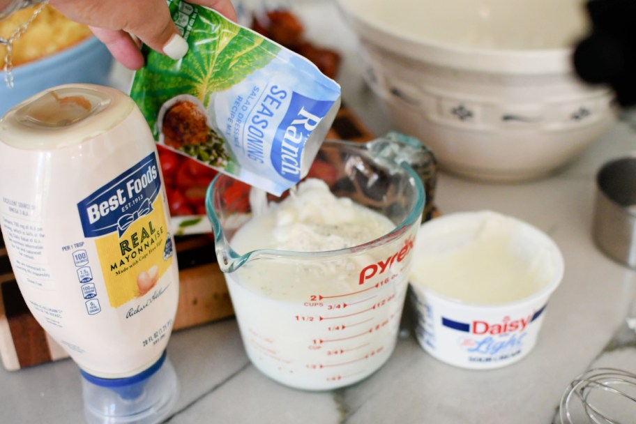 making ranch dressing for the BLT salad