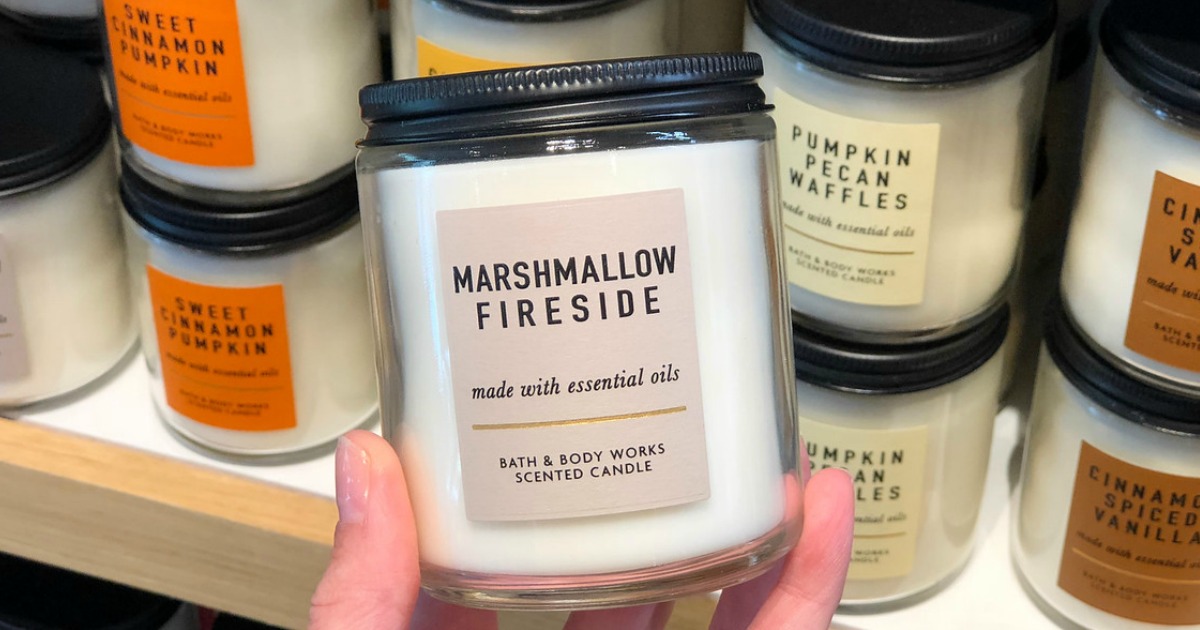 Bath & Body Works Single Wick Candles with Marshmallow Fireside shown in front