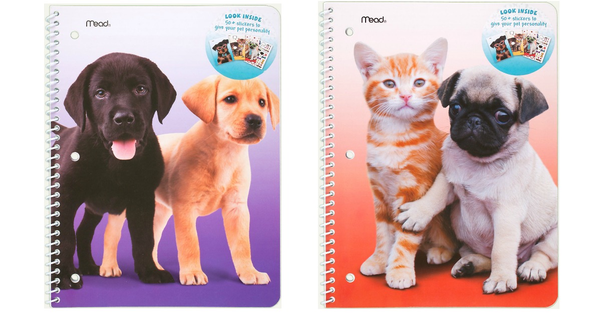 back-to-school deals at office depot, walgreens, walmart, and more – Mead Purrs & Grrrs 1-Subject Wide Ruled Notebook