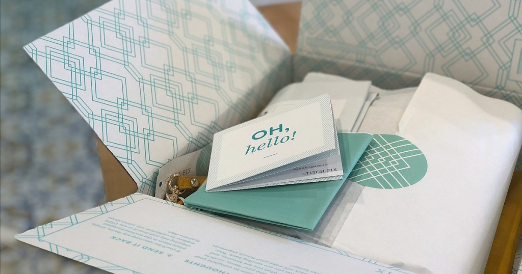 stitch fix box opened with welonlinee information packet