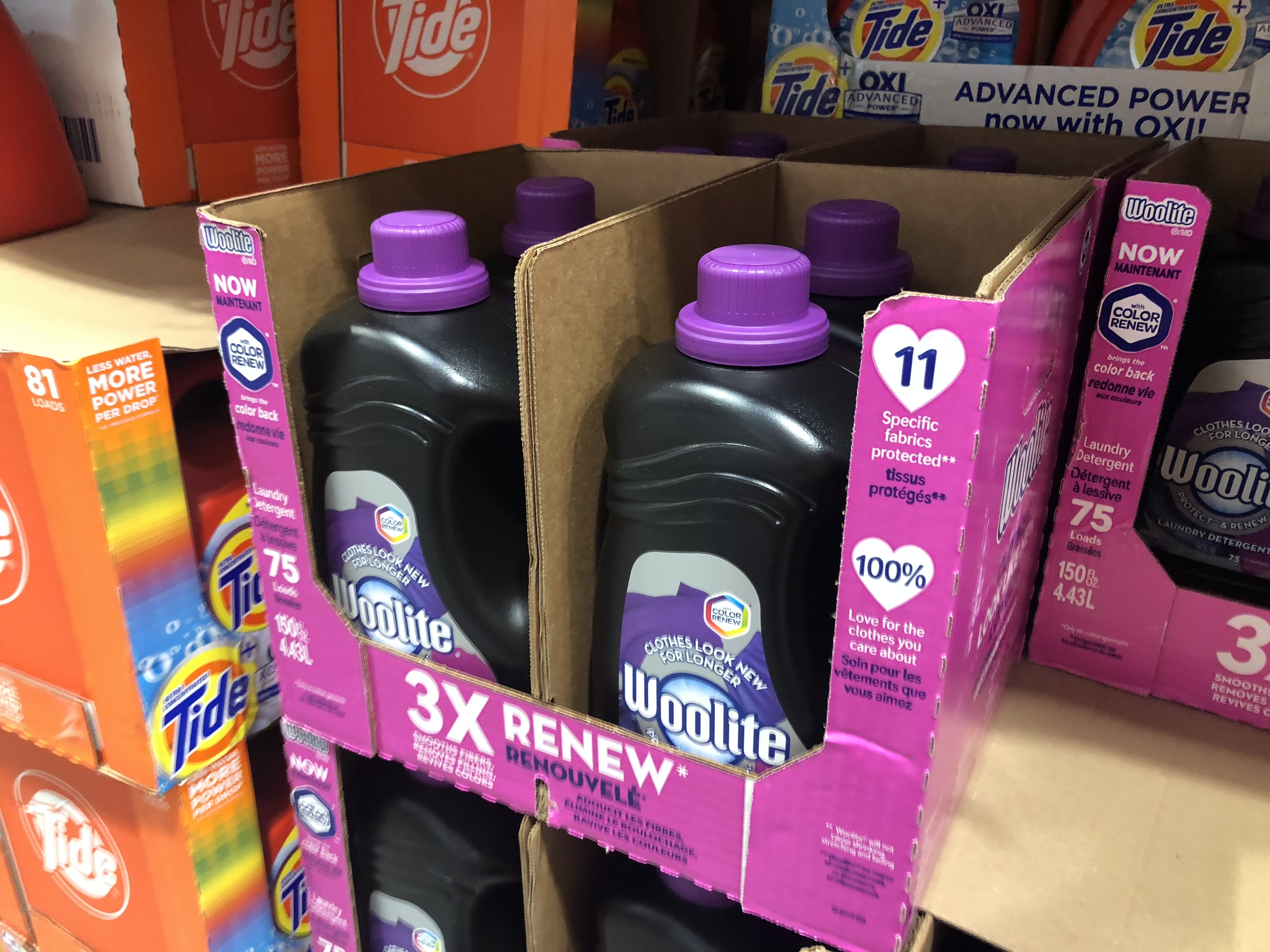 save on back-school snacks, ziploc, and charmin, at costco – Woolite display