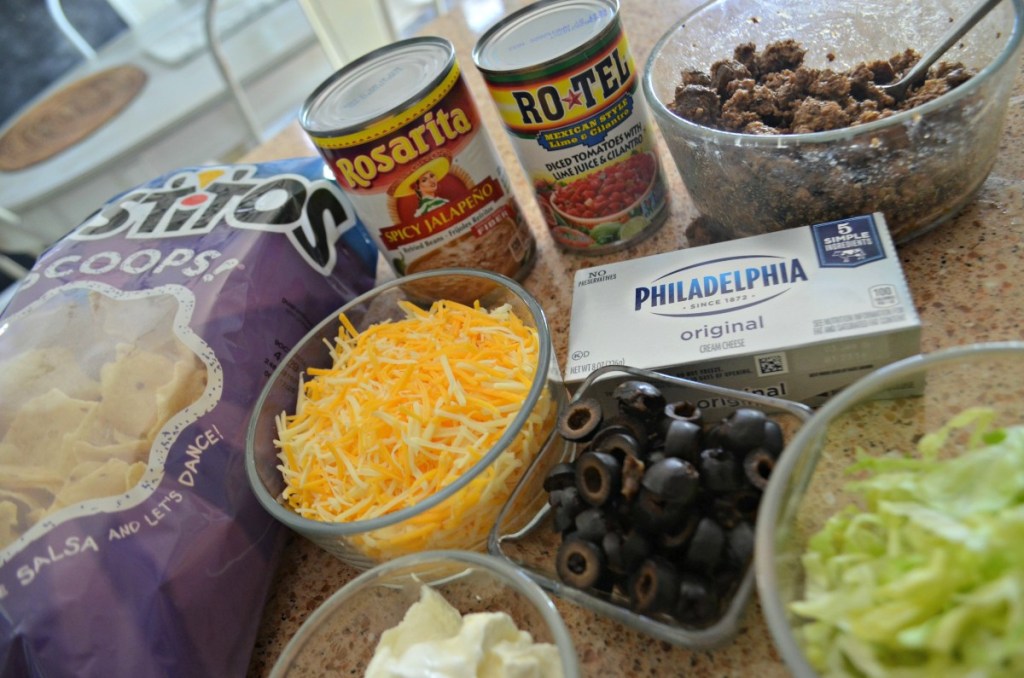 ingredients for baked taco dip on counter