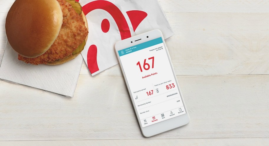 chick-fil-a one app with points screen