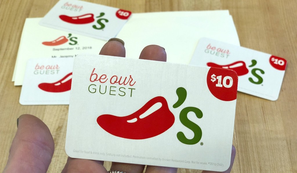 chili's gift cards that were given as onlinepensation