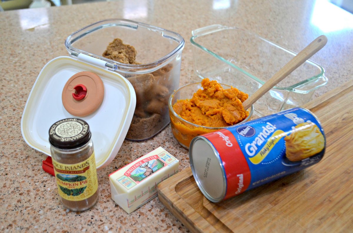 pull apart pumpkin spice loaf ingredients on the counter