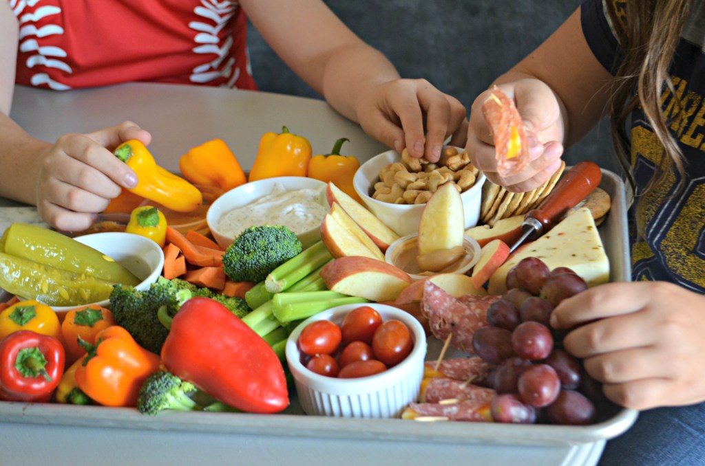 kids eating a no-cook snack dinner 