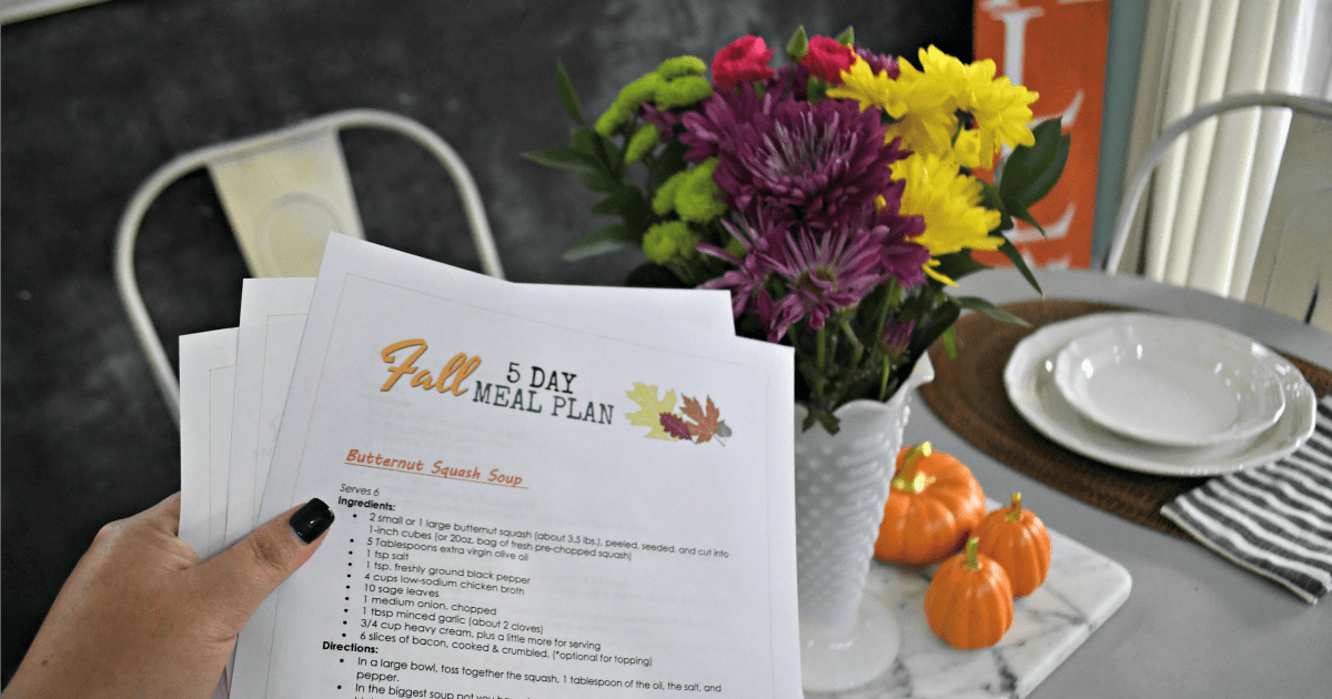 FREE Fall Printable Meal Plan and recipes - Here, printed on paper