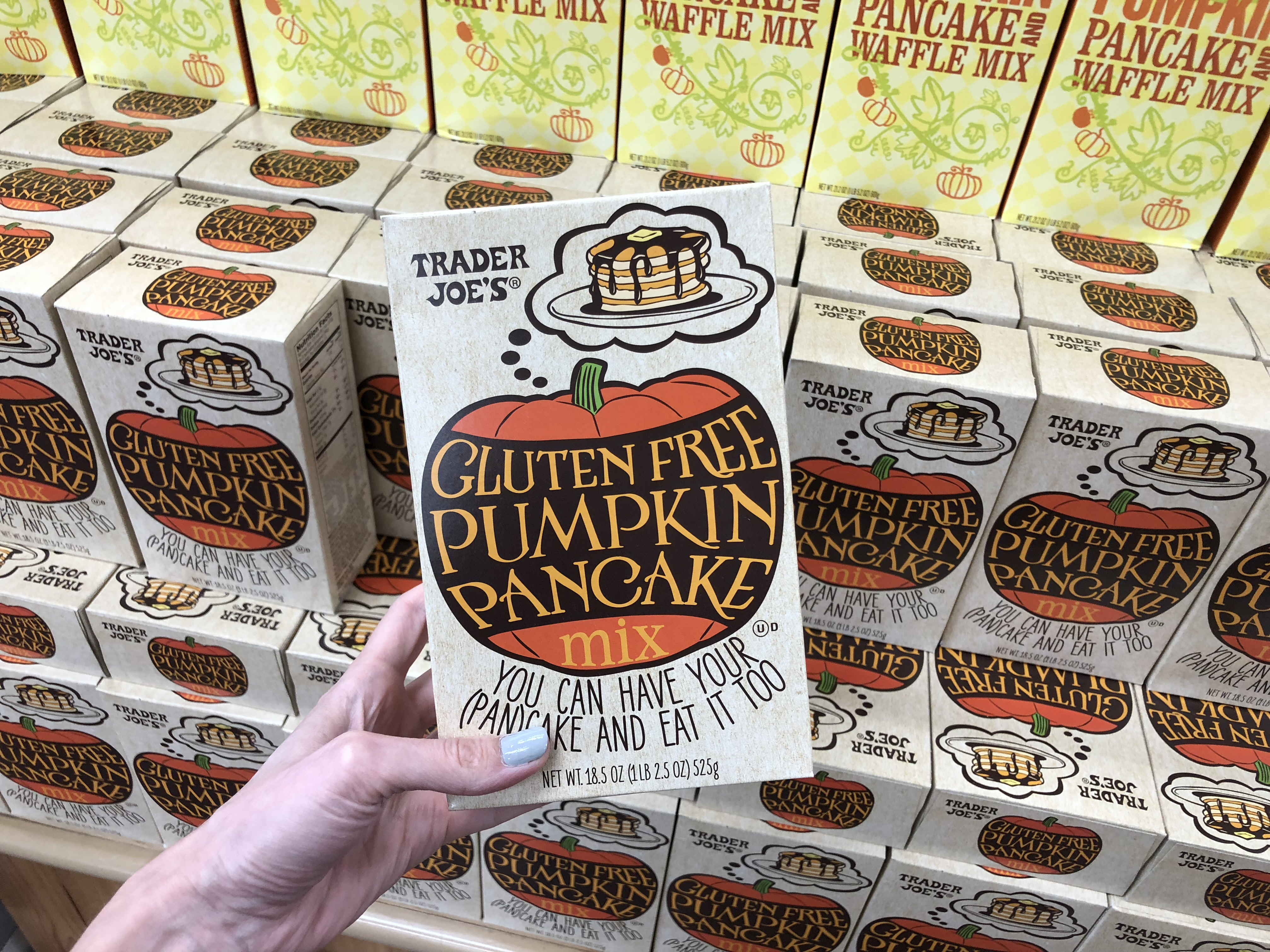 Deals on Trader Joe's Pumpkin items – Gluten Free pumpkin pancake mix at Trader Joe's