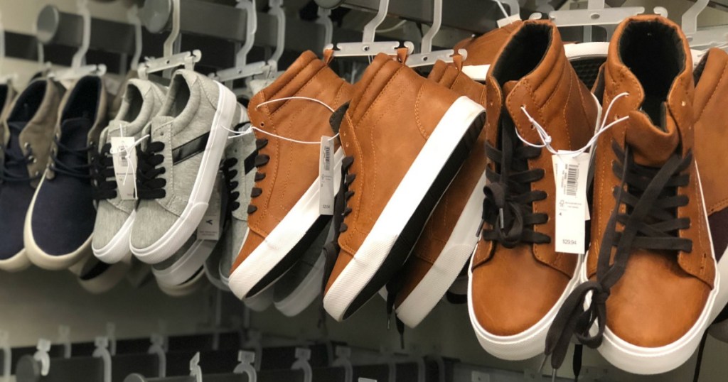 old navy boys high tops shoes on rack in store