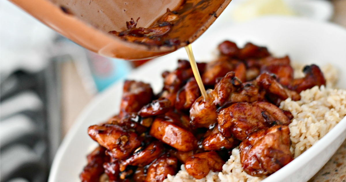 honey butter chicken easy skillet meal idea – Close up of the meal in a serving dish