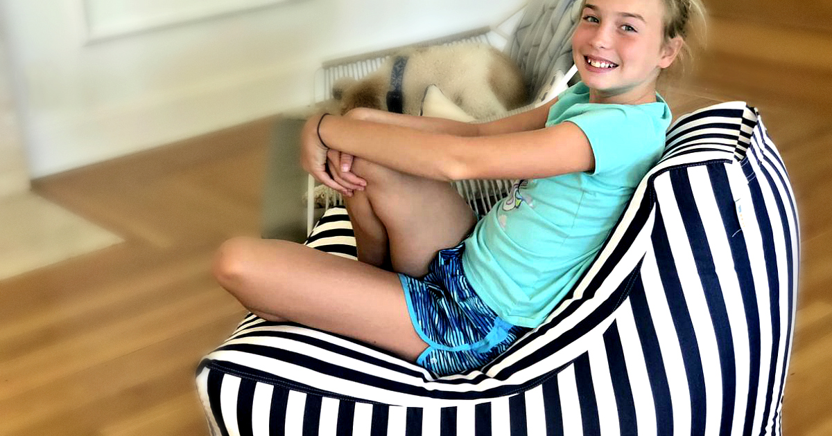 win this juniper bean bag chair or score a deal – Box Chair with smiling girl sitting on it