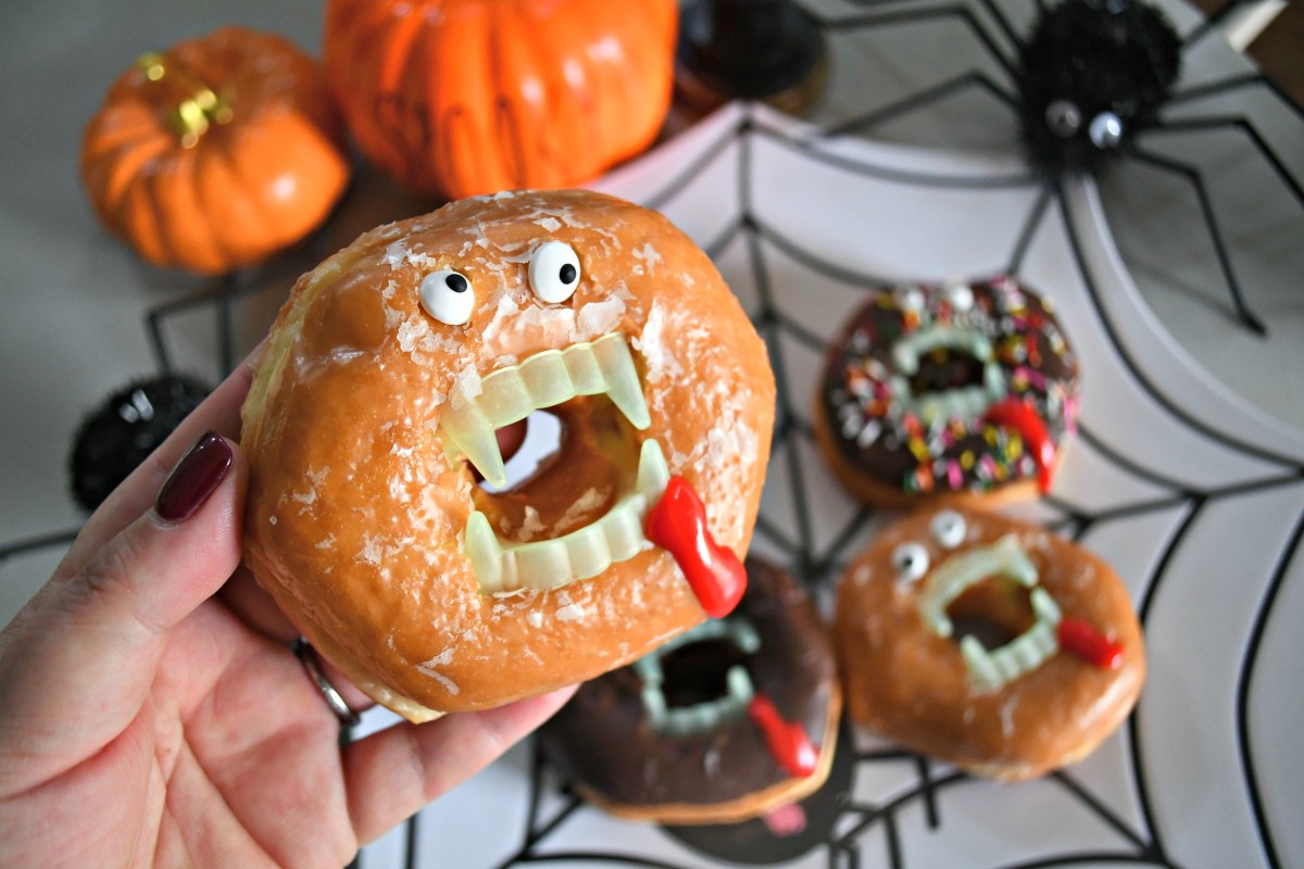 These Spooky Vampire Donuts Halloween Treats are an easy and fun treat idea – closeup of the donut