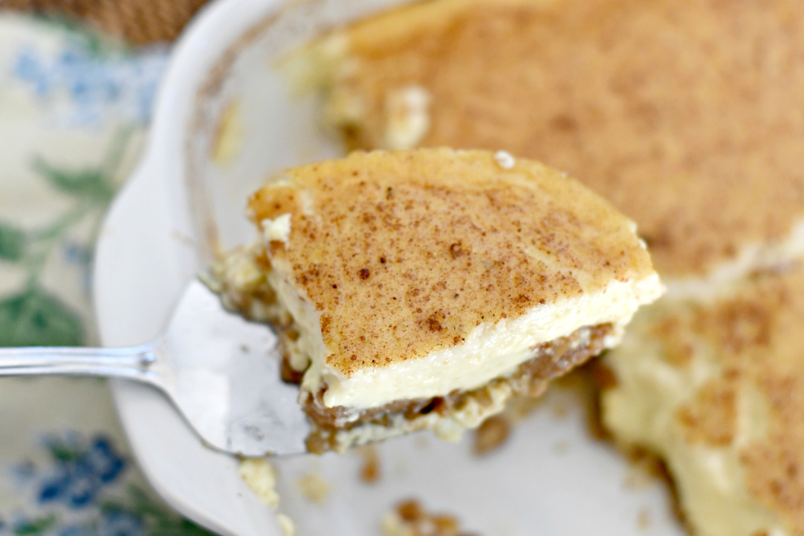 Close up of a slice of this classic Grape-Nuts Pudding