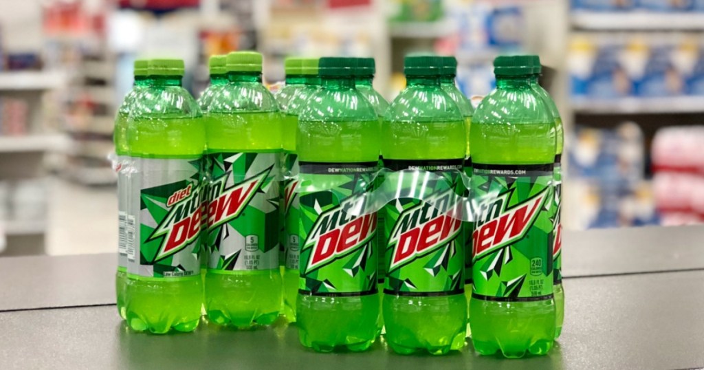 two six packs of mnt dew bottles