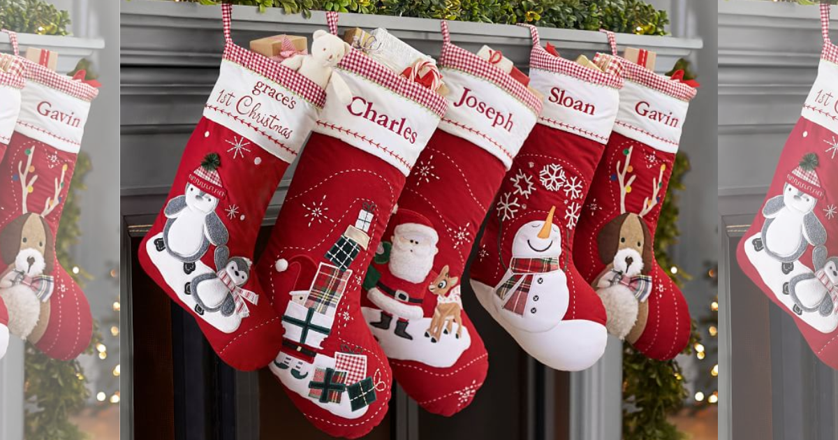 pottery barn stockings hanging by the fireplace