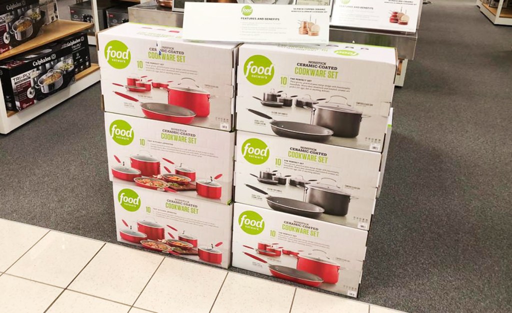 display of Food Network cookware box sets