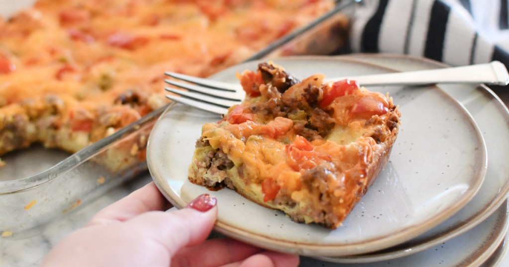 slice of breakfast casserole