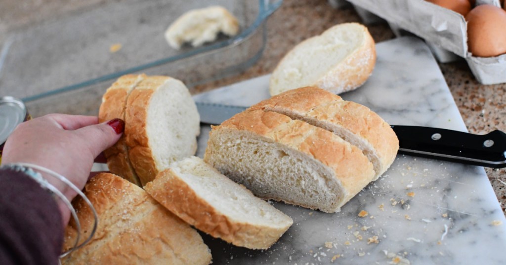 slicing french bread