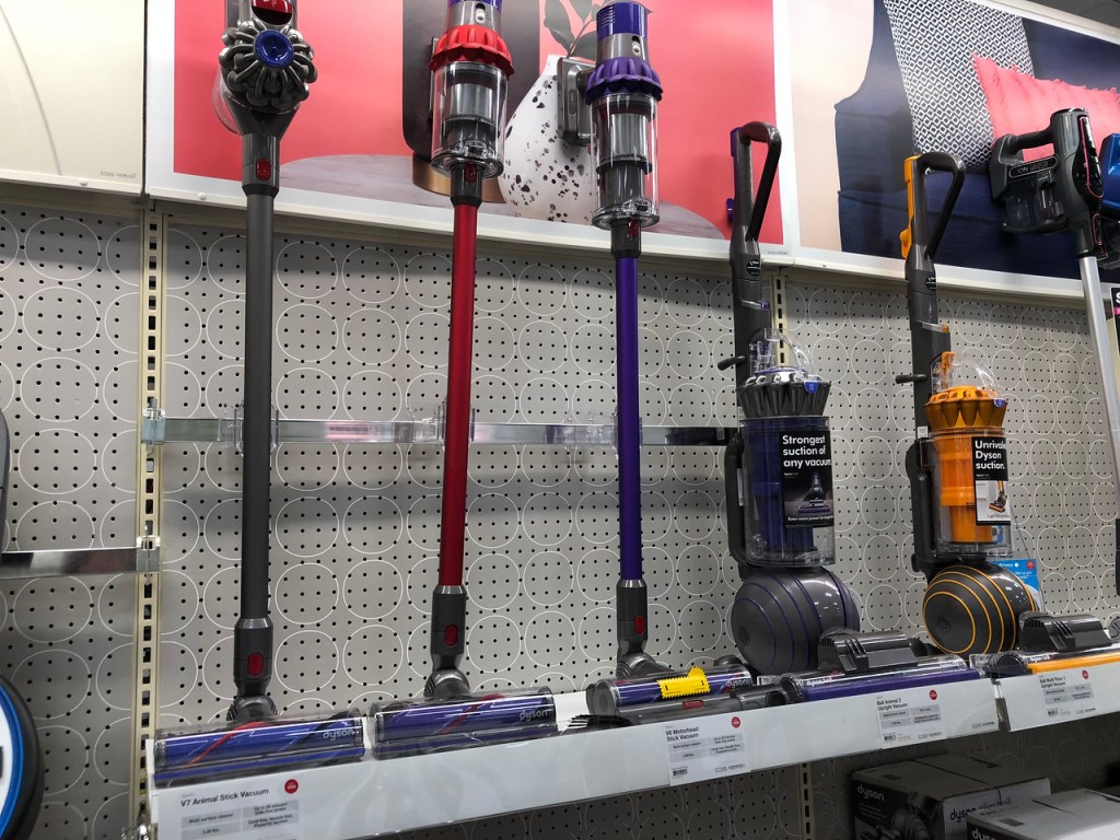 row of vaccums on display at store