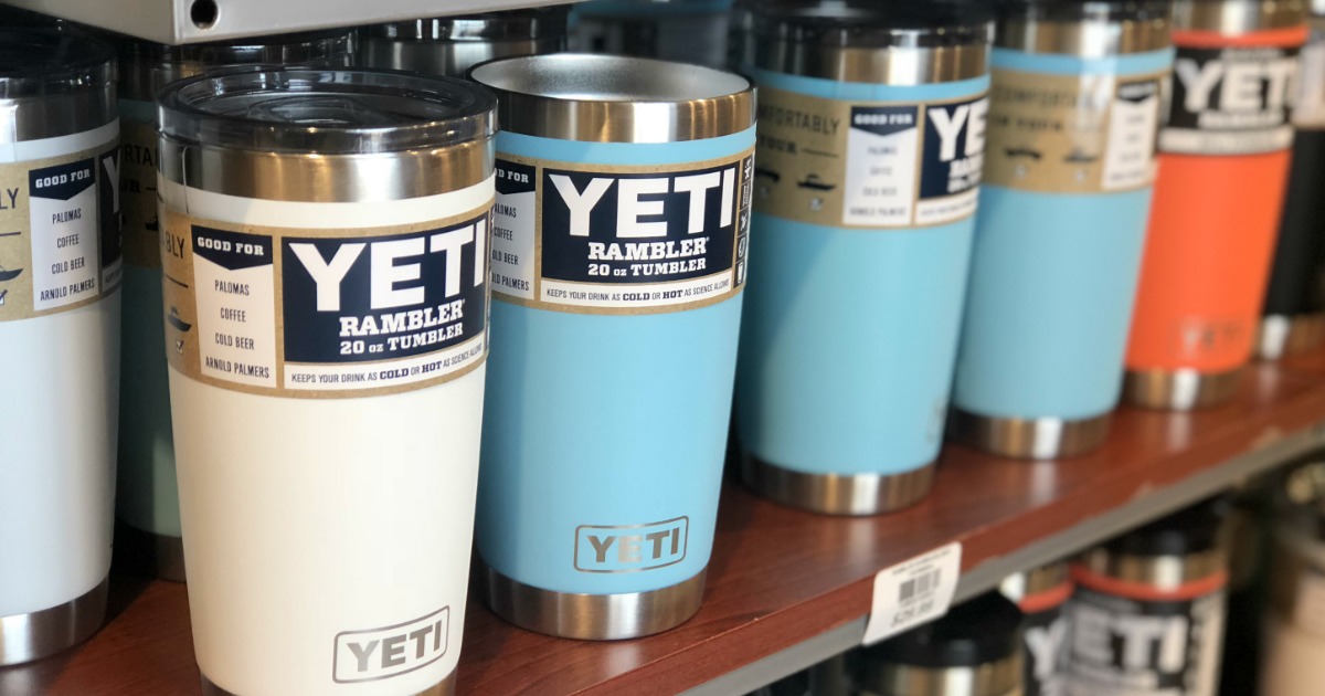 YETI Tumblers various colors on shelf