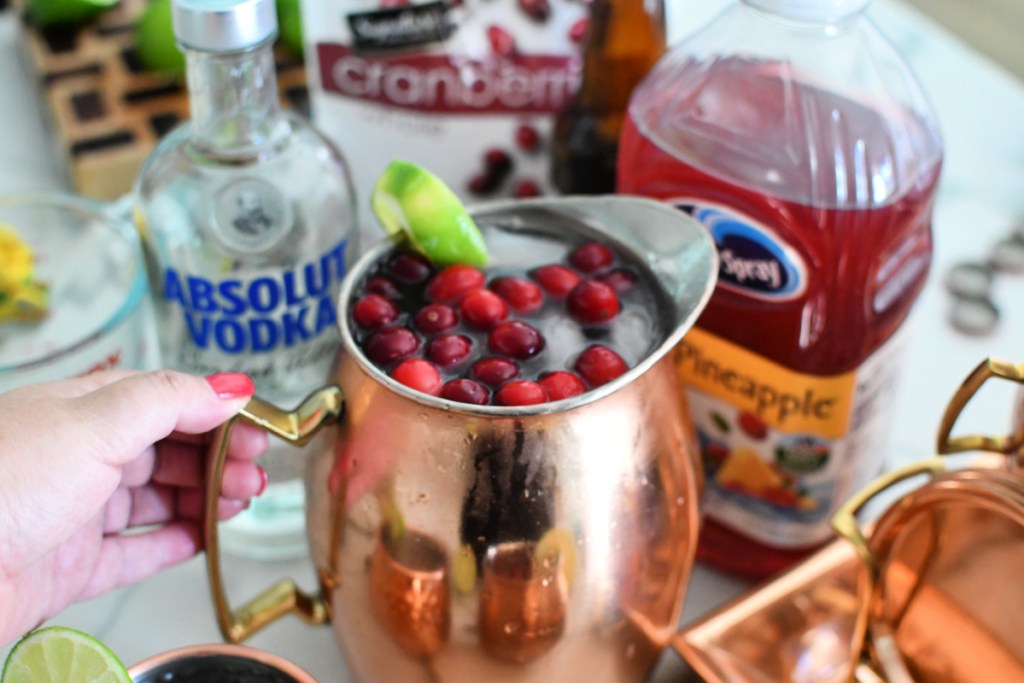 finished pitcher of moscow mules on the counter