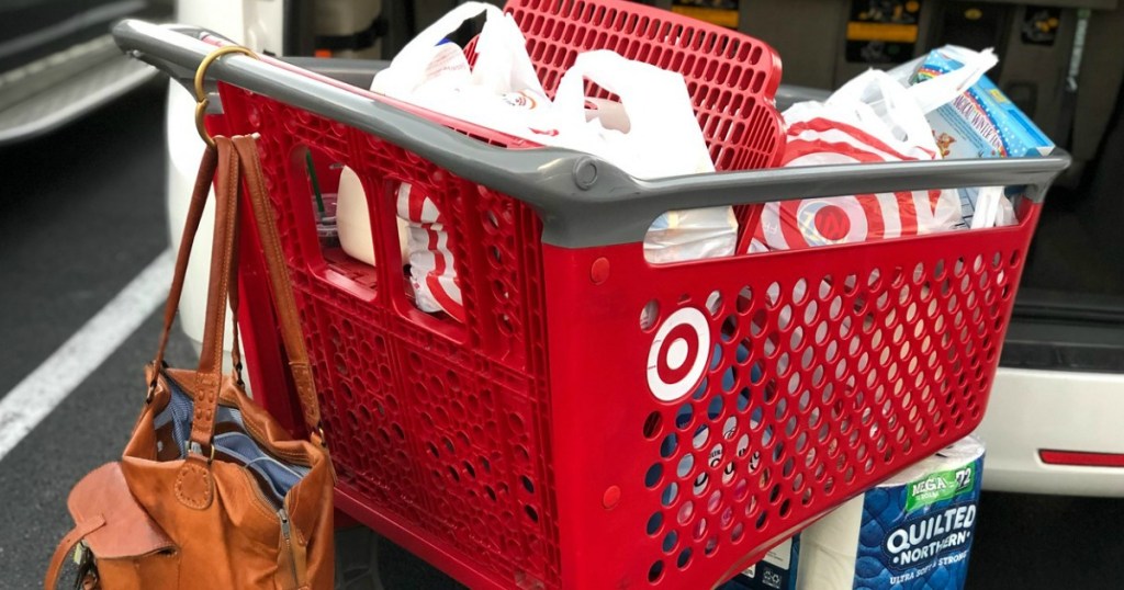 red cart with bags inside 