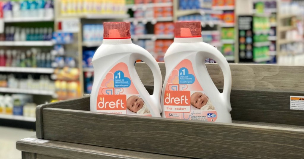 two bottles of dreft laundry detergent