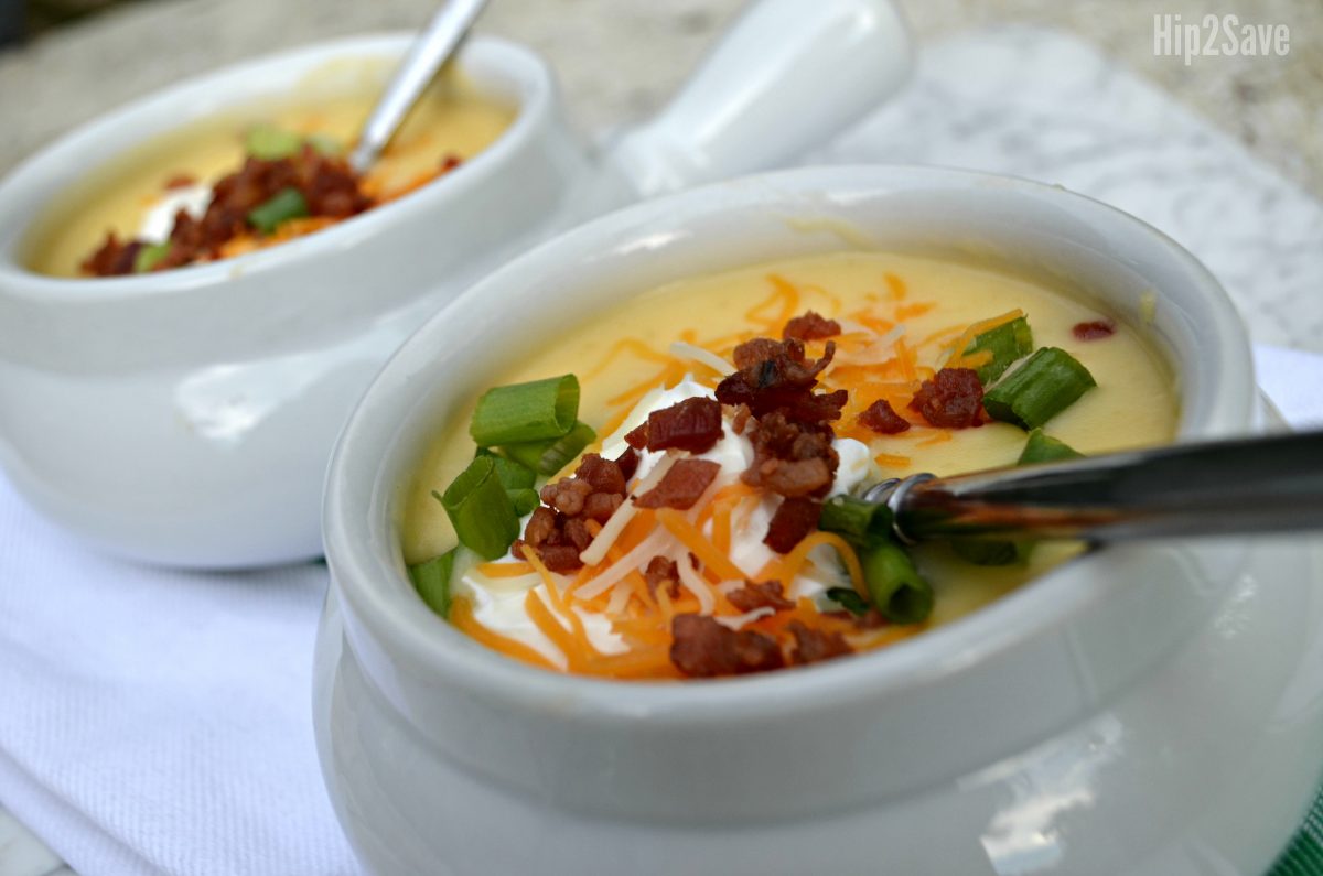 instant pot baked potato soup in crock bowls