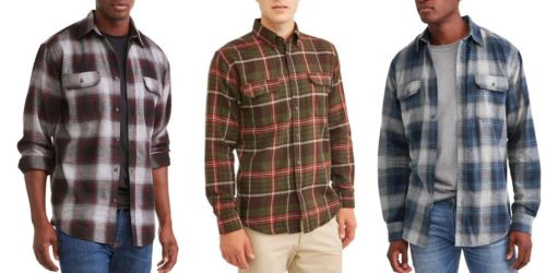 Men’s Long Sleeve Cotton Flannel Button-up Shirt Only $5 on Walmart.online