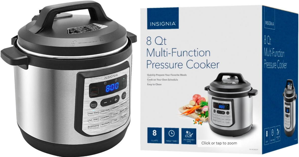 Insignia 8-quart pressure cooker next to box