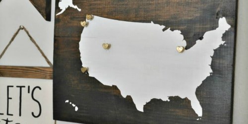 U.S. Map Wood Sign w/ Five Heart Push Pins as Low as $31.98 Each Shipped