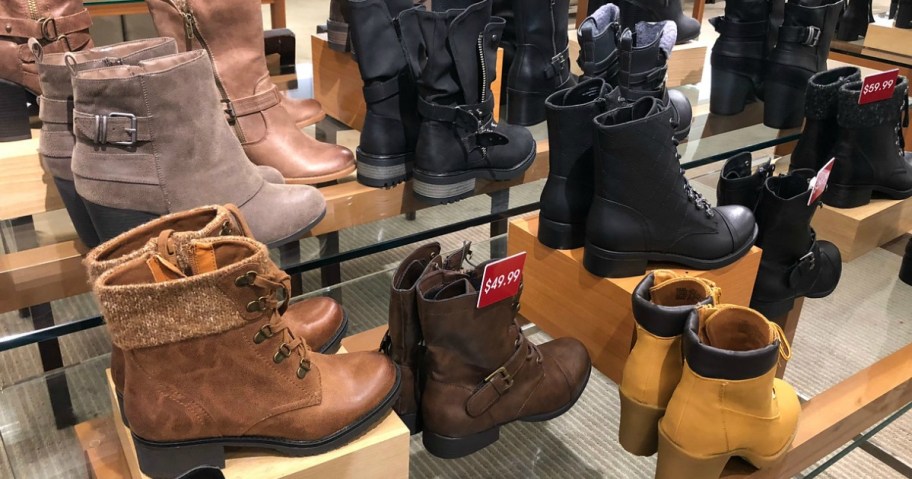 womens boots on display in macys store