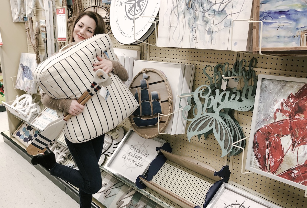 sara hugging nautical floor pillow 