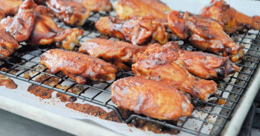 sheet pan with honey bbq chicken wings