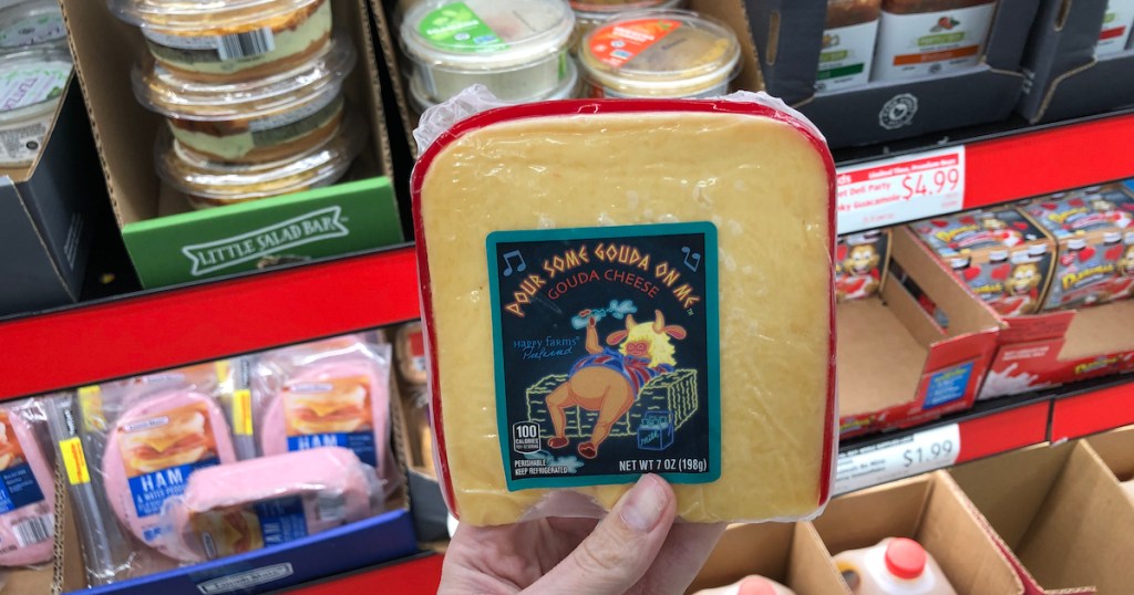 Holding Aldi Gouda cheese