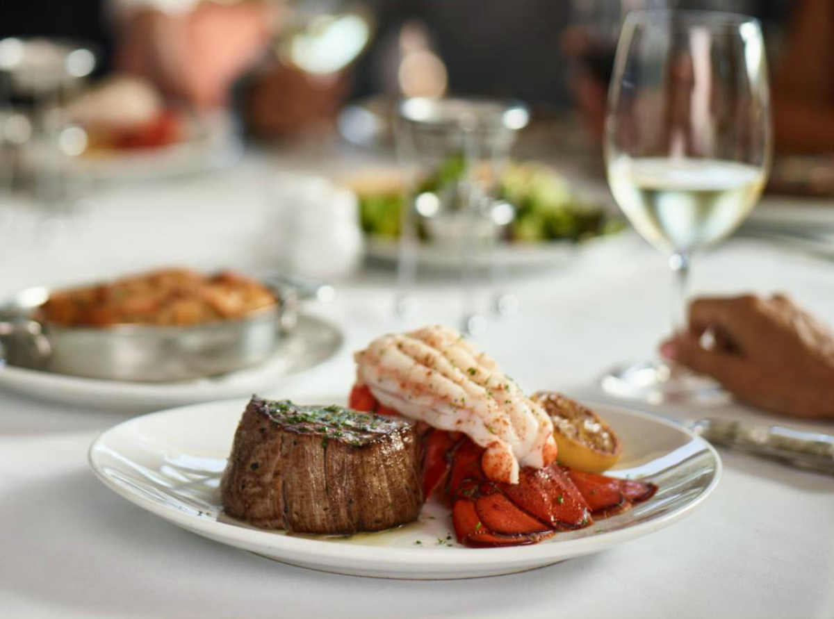 Fleming's Steakhouse Valentine's Day steak and lobster on a plate