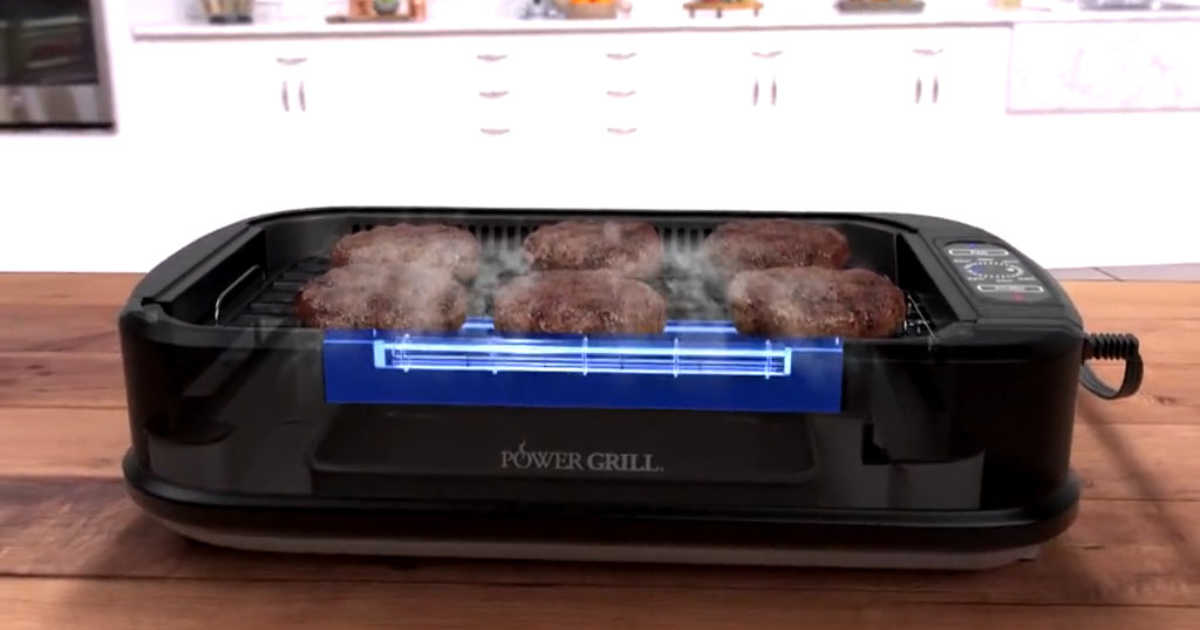 Power Smokeless indoor grill cooking burgers