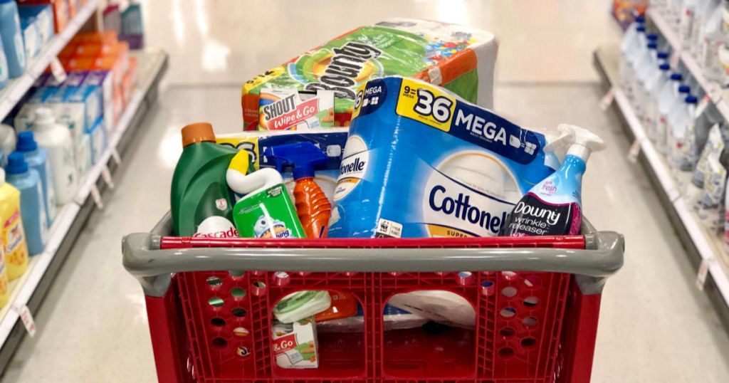 various household items in a Target cart