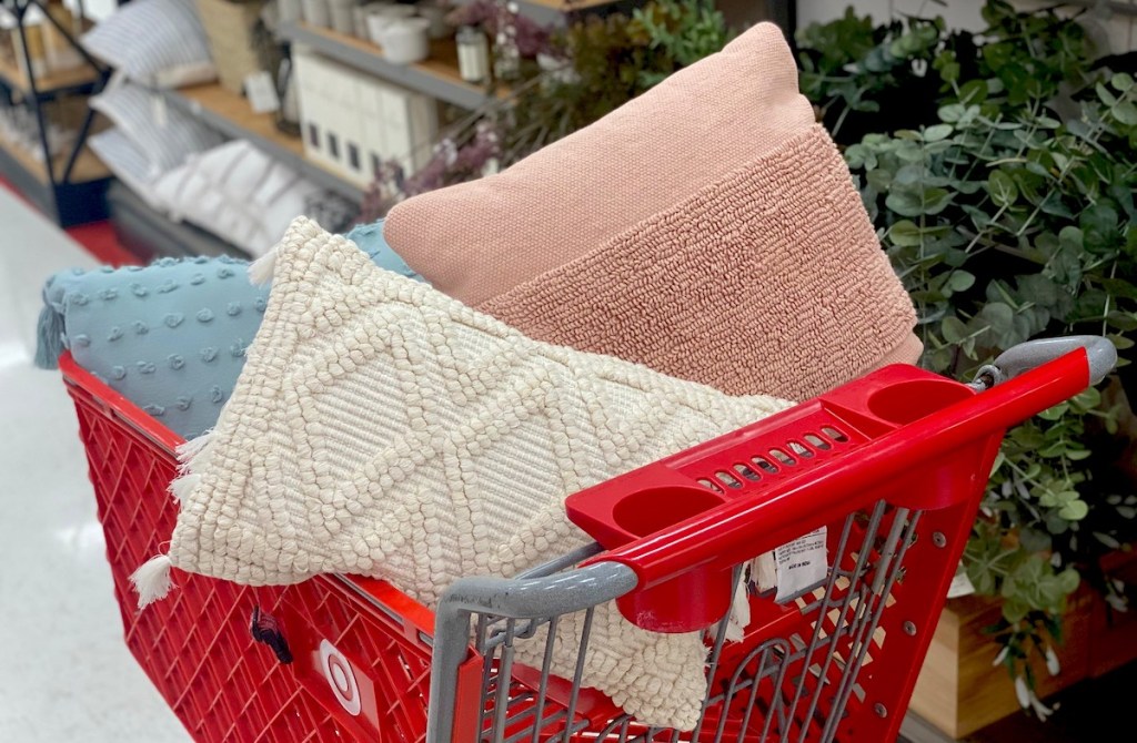 red target cart with pillows inside