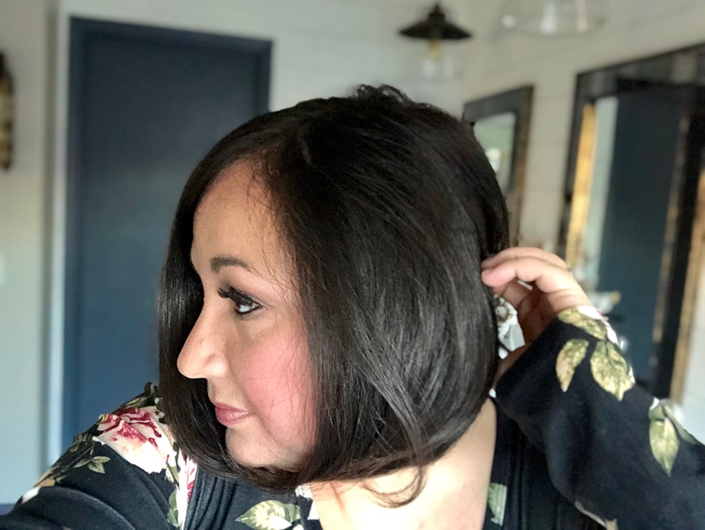 woman showing side view of hair cut