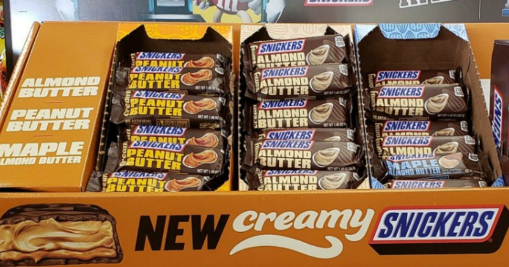 Creamy Snickers bars in display