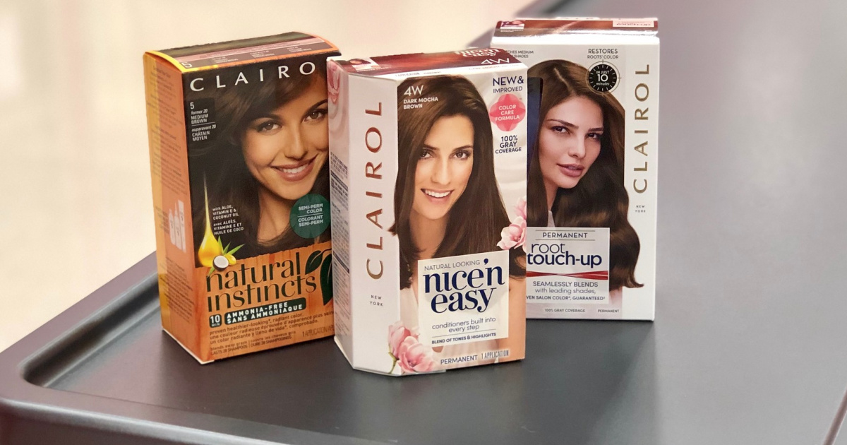 boxes of clairol hair color on a store counter