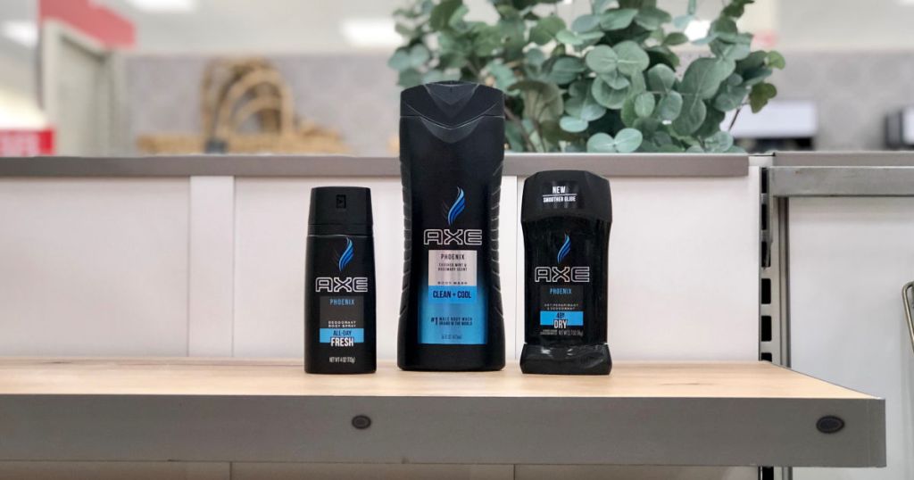 Axe spray body wash and deodorant on display