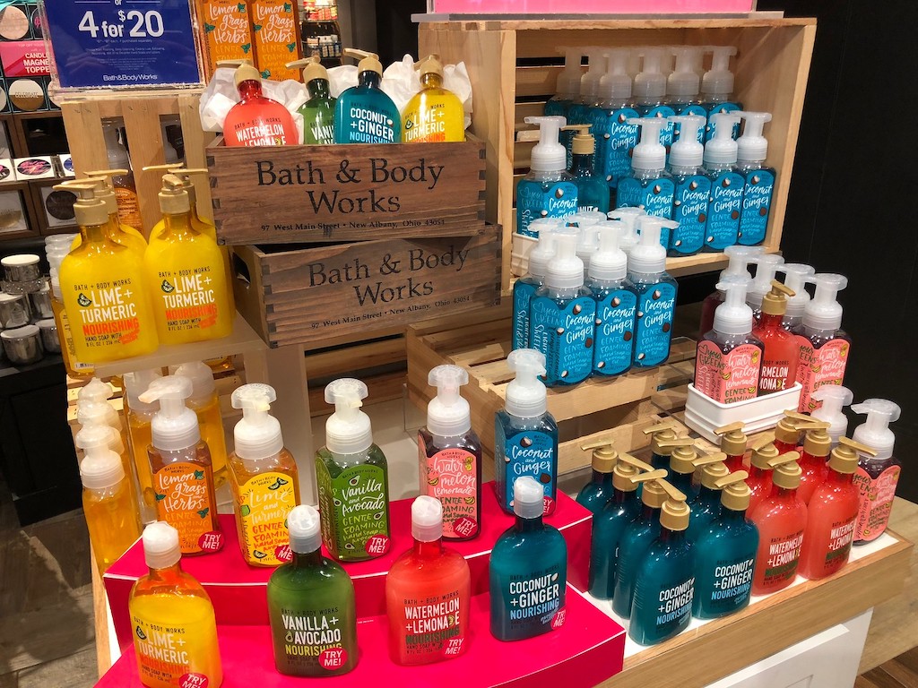 Bath & Body Works display of hand soaps