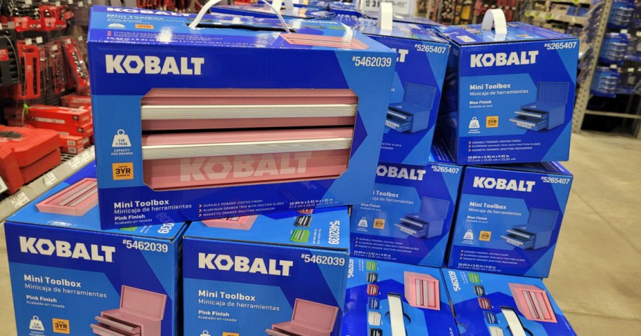 Kobalt Tool Boxes displayed in a store