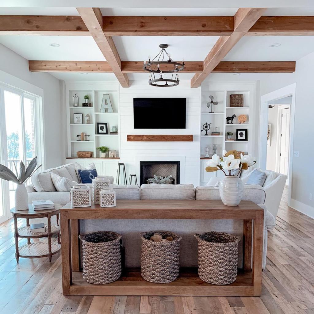 Round Hyacinth Baskets in console table