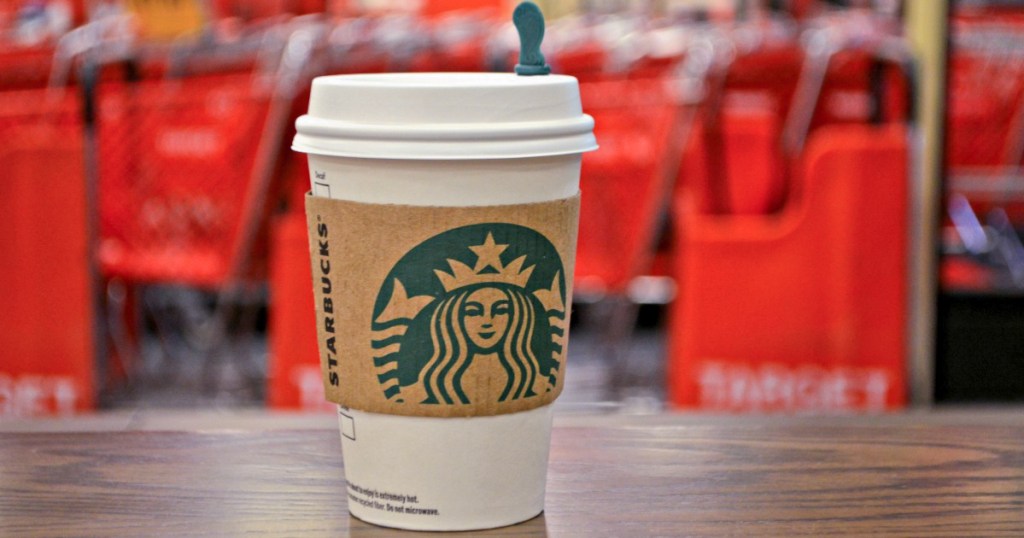 Starbucks coffee on counter inside Starbucks