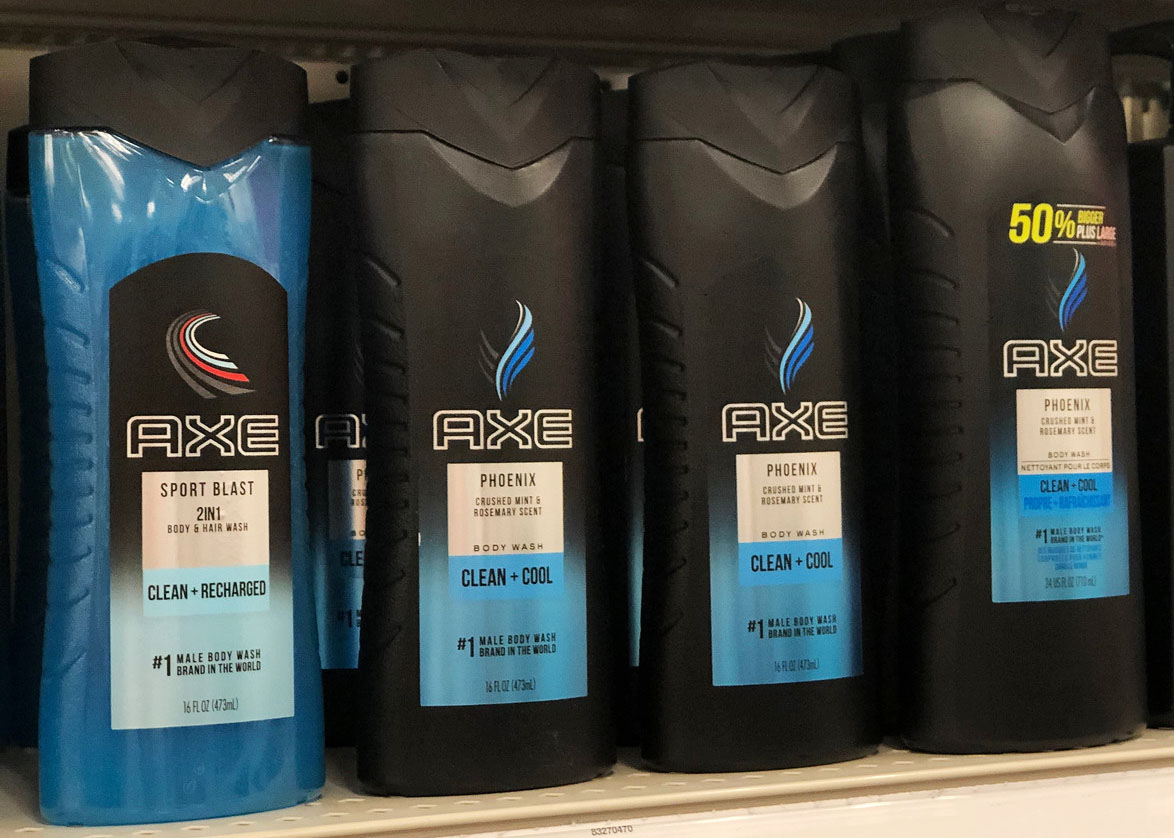 axe bodywash on a shelf