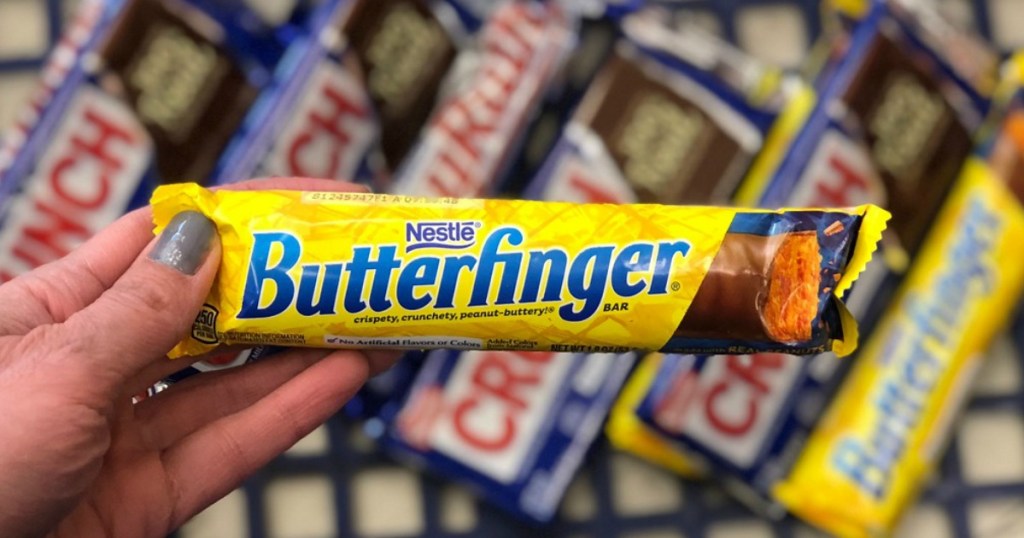 hand holding a Butterfinger bar